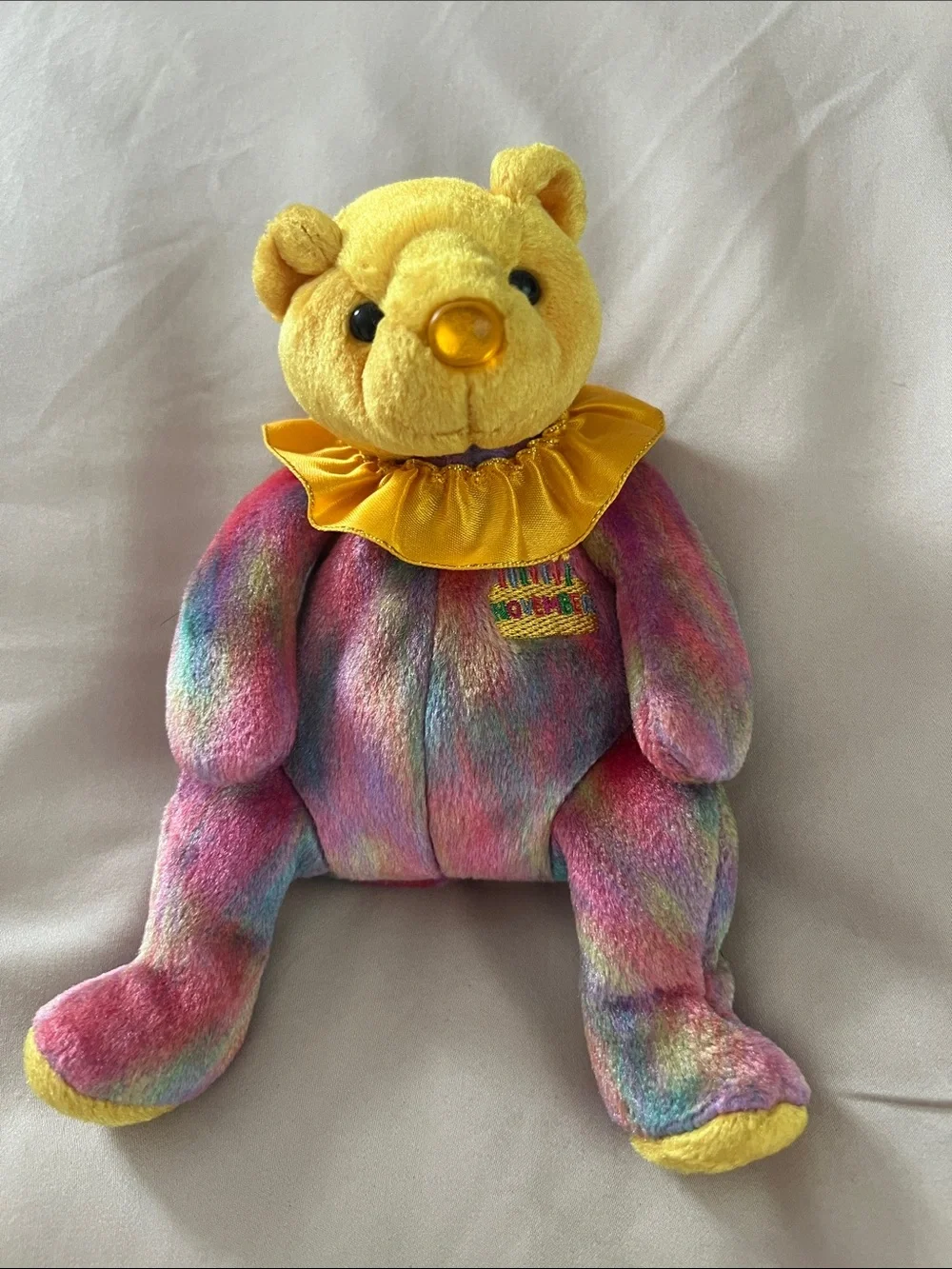 Ty November Birthday Bear Plush 2001 Rainbow Tie Dye Topaz Birthstone Teddy 8”